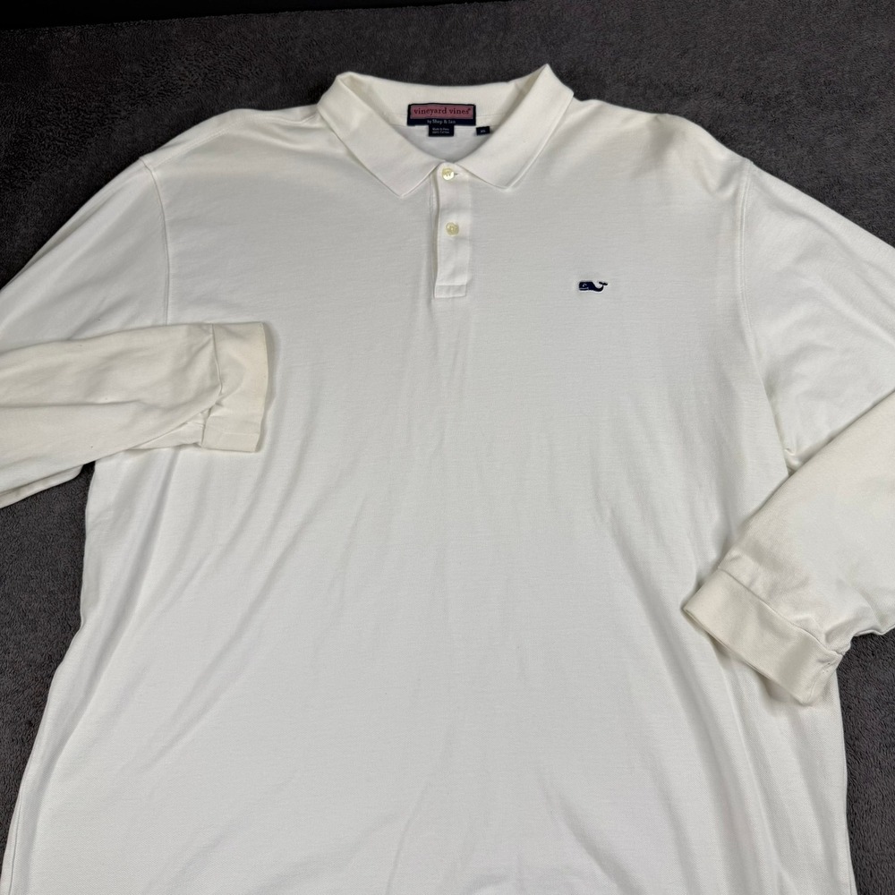 Vineyard Vines Mens XL White Long Sleeve Pique Cotton Whale Logo Polo Shirt